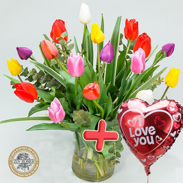 זר טוליפים להתרגש ביחד +בלון אהבה